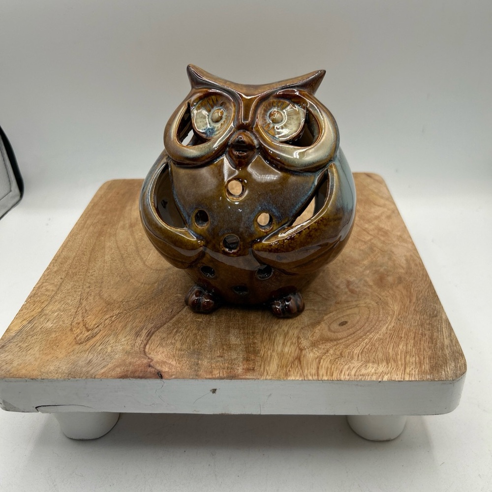 Pier 1 Imports Ceramic Glazed Owl Tealight Votive Candle Holder NWOT - Picture 2 of 5